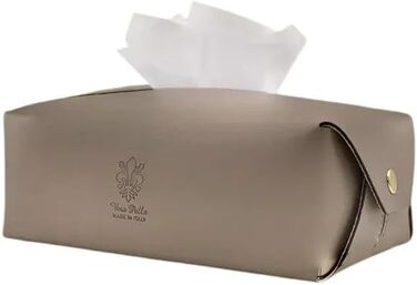 Genuine Leather Cosmetic Tissue Box, Handcrafted, Made in Italy, Perfect for Living Room, Bathroom, Kitchens, and Office/Practice (Gray)