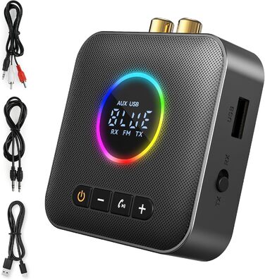 Bluetooth 5.4 Передавач та приймач AXFEE HiFi, 2-в-1, для аудіосистем, автомобілів, TV, з 3.5mm RCA, чорний