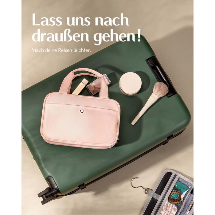 Жіноча косметичка для подорожей з петлею для підвішування – водонепроникна косметичка з прозорим вікном, легка сумочка для туалетних аксесуарів, макіяжу, шампуню, рожева, середній розмір (26x17x9 см)