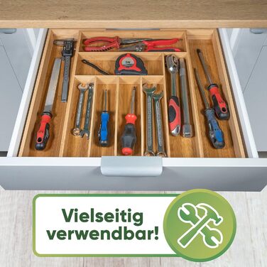 Loco Bird Cutlery Box for Drawers made of Bamboo - Adjustable Drawer Organizer Kitchen Wood - Cutlery Insert for Drawers Pull-out up to 50cm - Drawer Insert Kitchen - Cutlery Organizer