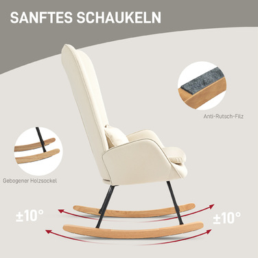 HOMCOM Rocking Chair Glider Armchair, Still Chair with Velvet Look, Rocking Chair with a 120 kg Load Capacity for Bedrooms, Living Rooms, Cream White | Aosom