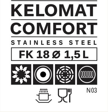 Kelomat, 1852-360, Kettle, COMFORT, 1.5 Liter, KELOMAT SPECIAL COOKER, LBH 18.5x18.5x13cm, Weight 0.93kg, Induction, Stainless steel