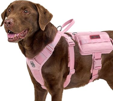 Шлейка для собак OneTigris Guardian з 3 D-поточками та великою кишенею, рожева (L)