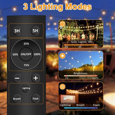 LED гірлянда для вулиці з димером - 30 метрів, G40 лампочки, таймер, IP44, вологостійка, для балкона, саду, вечірки, шлюбу, тераси (15м, 17+2 димери)