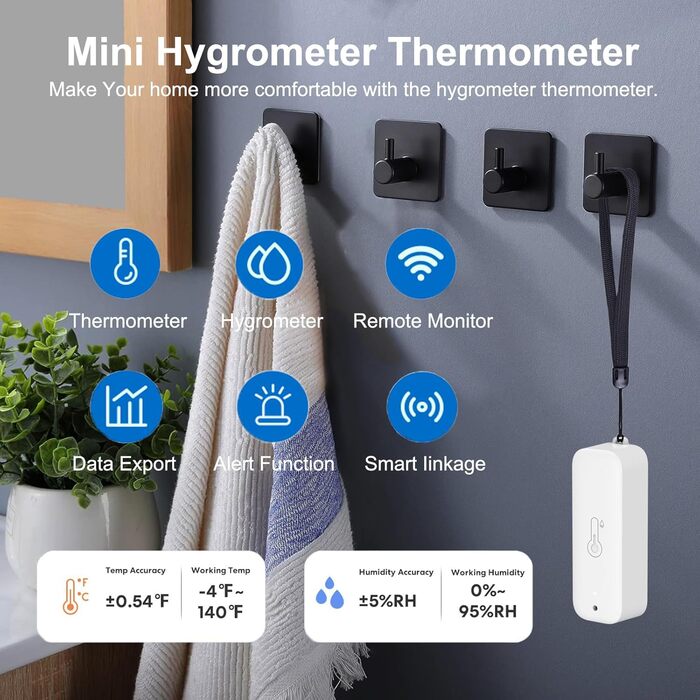 WLAN Thermometer Hygrometer, Smart Temperature and Humidity Sensor Meter with Remote Monitoring App, Indoor Temperature Humidity Sensor with Data Storage Export, compatible with Alexa. 4PCS