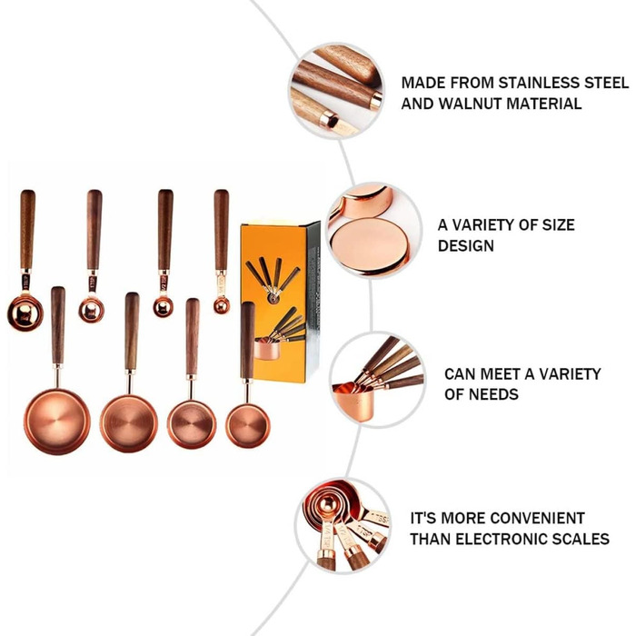 Cieeo 2-piece baking tool set, measuring cups, the cook, liquids, measuring cup, measuring spoon, measuring spoons, flour, kitchenware, measuring spoons, baking, measuring spoons and cup, stainless steel, golden.