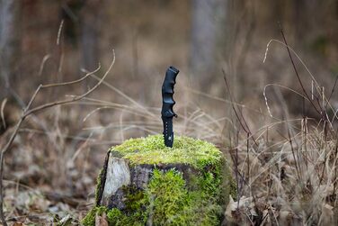 Wolfgang's UNDIQUE One-Handed Folding Knife made from fine 440C steel - One-Handed knife with leather holster - Outdoor knife with multi-functional blade - Strong survival - Hunting knife Bushcraft One-Handed Folding Knife FullBlack