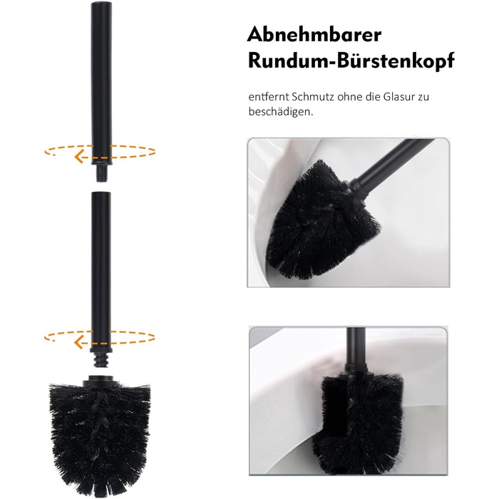 Набір для туалету Greelue: щітка для унітазу з дерев'яною ручкою та підставкою з нержавіючої сталі, чорний