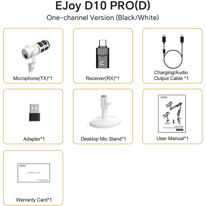Мікрофон Comica D10 Pro D з підсвічуванням RGB та кріпленням для стрімінгу, геймінгу та запису подкастів (чорний)