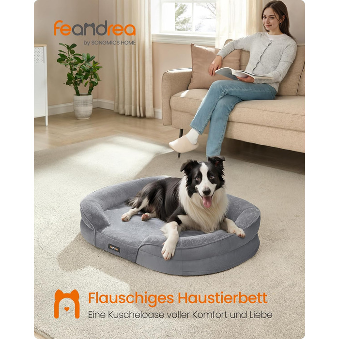 Крісло-ліжко для собак Feandrea, ортопедичне, велике, 106x76x18 см, водовідштовхувальне, знімний чохол, сіре