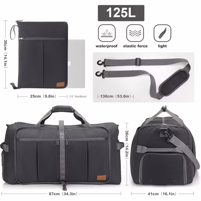 Upeelife Travel Bag, 125L Large Foldable Travel Bag, Lightweight Sports Bag Weekender Waterproof Travel Duffel Bag with Shoe Compartment for Women Men Gym