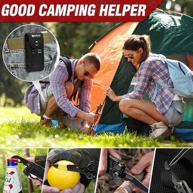 BIBURY Stainless Steel Multitool - 16-in-1 Folding Pliers with Screwdriver & Shears, Outdoor Tool Kit with Nylon Pouch - Gift for Dad