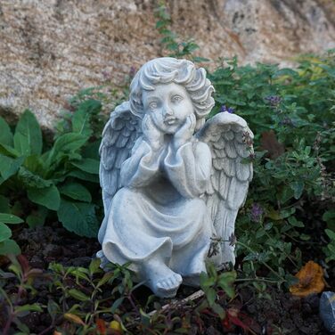 gartendekoparadies.de Angel Grave Angel, Stone Figure H. 21 cm, 4 kg, Grey, frost-proof made of cast stone for outdoor use
