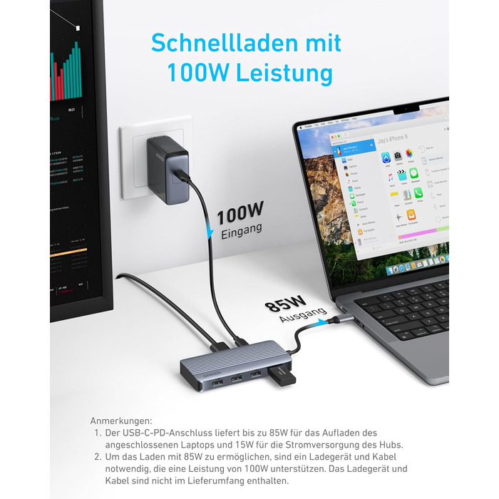 Хаб USB-C Anker 7-в-1: Док-станція з двома HDMI, 100W живлення, 10Gbit/s, USB для MacBook, Dell, iPad