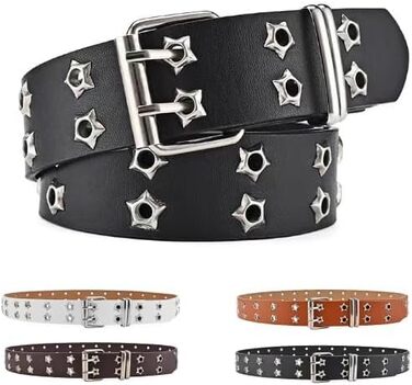 Жіночий шкіряний ремінь Punk з пряжкою, для джинсів та пальто, з декоративними отворами, чорний