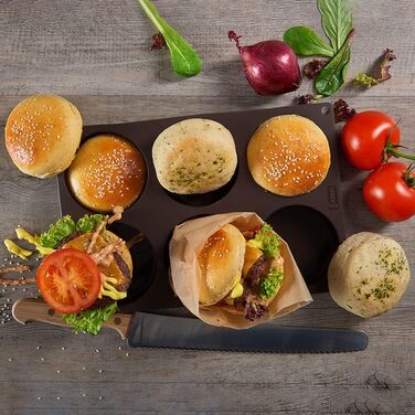 Lurch 585086 FlexiForm Burger Buns 2-Piece Set / 2 Silicone Molds for 8.5 cm Patties, Brown
