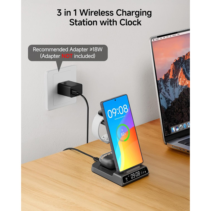 Бездротова зарядка leQuiven 3-в-1 для Samsung Galaxy S25 Ultra, S24, S23, Z Fold/Z Flip 7, Galaxy Watch 8/7/6/5/4, Galaxy Buds3 Pro (Tech Grey)