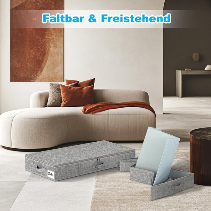 Коробки для зберігання під ліжко з кришкою 12 см, 2 шт. Складані контейнери для одягу та постільної білизни (сірий)