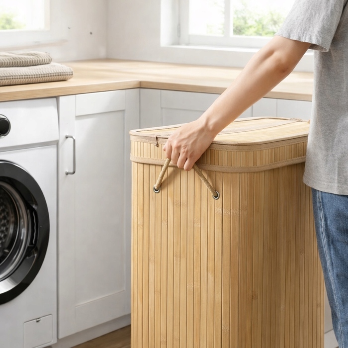 Вузький складаний кошик для білизни з бамбука, органайзер для прання, 72 л