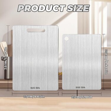 Набір з 2 титанових дощок для нарізання, нержавіюча сталь, двосторонні, харчова якість, для м'яса, овочів, фруктів