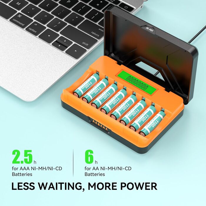 Зарядний пристрій ENEGON 8-Fach LCD для AA/AAA акумуляторів + 8 AAA Ni-MH 1100mAh, USB-C станція для пультів, термометрів та електроніки