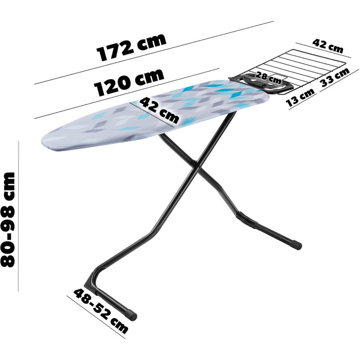 Прасувальна дошка KADAX з висувною полицею, 120x42 см, регульована висота, антиковзні ніжки (Зелений/Блакитний)