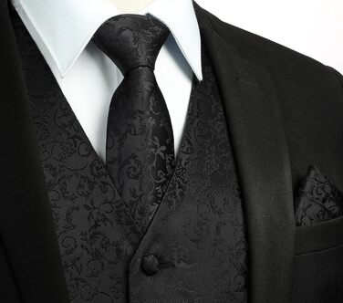 Костюмний жилет для чоловіків HISDERN з квітковим візерунком (павловус) чорного кольору, комплект: жилет, краватка, кишеньковий хустинка, матеріал: жаккард, розмір L