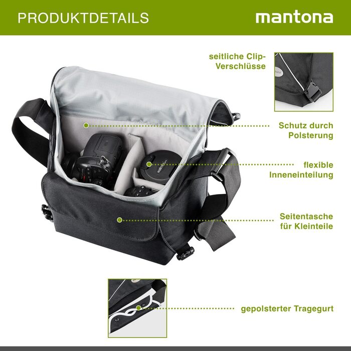 Сумка для фотоапарата Mantona Mondstein SLR чорно-біла (Messenger Bag, універсальна)