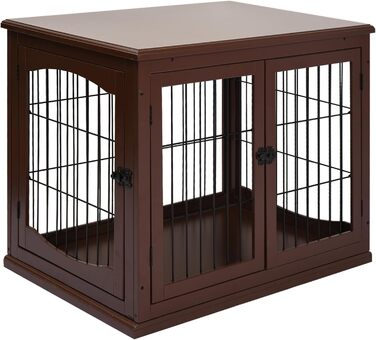 Клітка для собак PawHut: міцна будка з 2 входами, замок, для маленьких собак, коричнева, 58,5 x 81 x 66 см