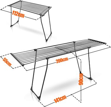 BigDean Telescopic Bed Sheet Drying Rack Black with Wheels - Without Obstructive Crossbar - Black Edition 20m Extendable - Winged Clothes Dryer Clothes Dryer