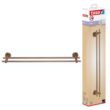 Тримач для рушників tesa Moon Bronze, самоклеючий, PVD-покриття, матова бронза, без свердлення, 140x99x53 мм