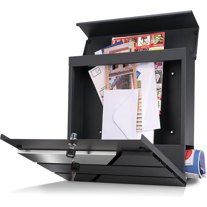 Поштова скринька Verda Anthrazit з газетницею, порошкове покриття AkzoNobel, 2 ключі, табличка з іменем, дизайнерська настінна поштова скринька з нержавіючої сталі