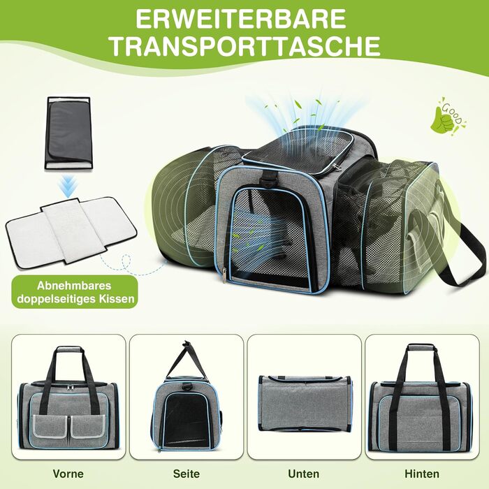 Розширювана переноска для котів та собак ALLSOPETS. Складана переноска для домашніх тварин, сумка-переноска для подорожей, походів, кемпінгу (Сірий, S)