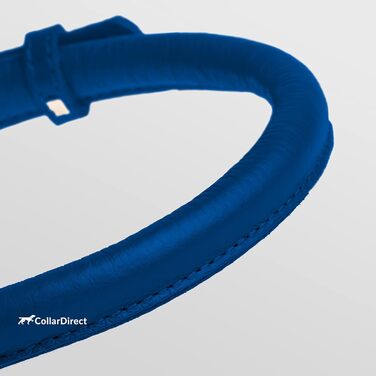 Шкіряний нашийник для собак CollarDirect, круглий, м'яко стьобаний, ручної роботи, з натуральної шкіри, для цуценят та дорослих собак, малих та великих порід, рожевий, червоний, фіолетовий, синій (темно-синій), 18-20 см