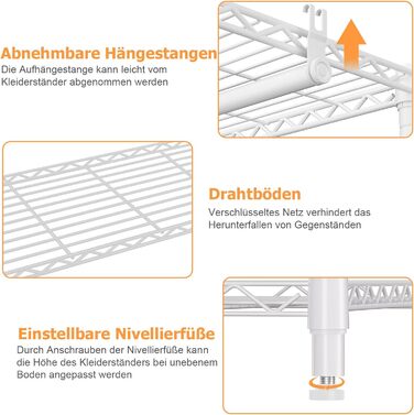 Розширюваний вішак для одягу, металевий гардеробний стійка з регульованими полицями (білий)