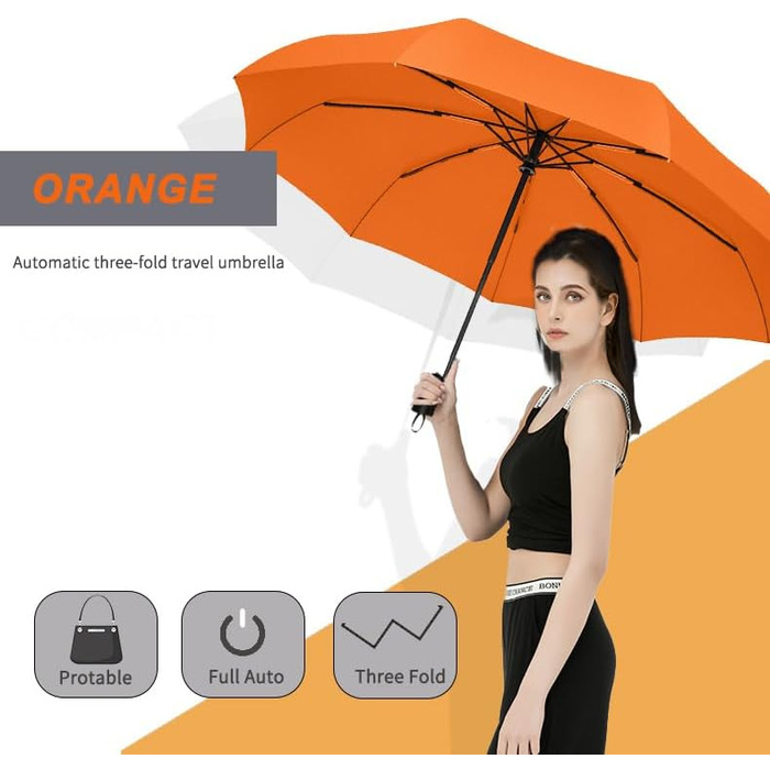 Зонт дорожній автоматичний SIEPASA, компактний, чорний у горошок (S-orange)