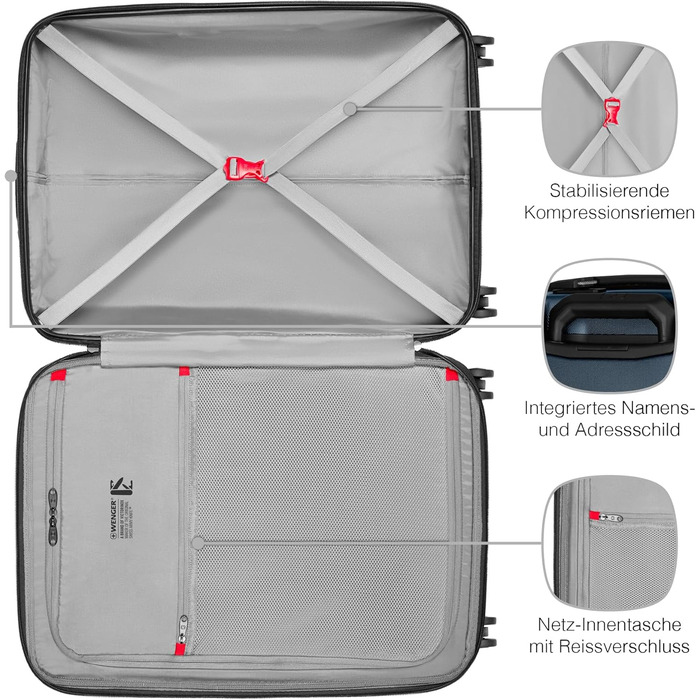 WENGER Pryo Hard Shell Suitcase with 4 Wheels, Trolley, Medium Size, 59 (67) L, Security Lock, for Men, Travel Vacation, 612537 (Blue, M)