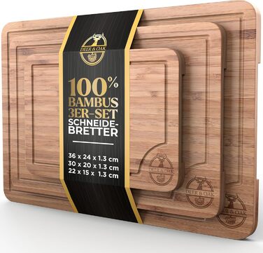 Набір дерев'яних обробних дощок Deer & Oak (3 шт.) - великі, 40x30x3.8 см, для м'яса, овочів та хліба