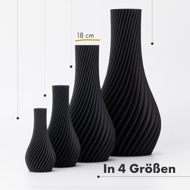 NATUMO ваза 3D 'Longi' – чорна ваза для квітів, сучасний дизайн, міцна, 18 см
