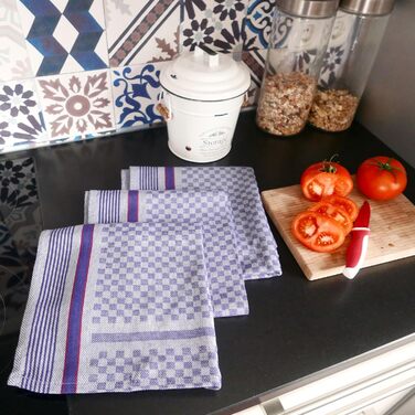 ZOLLNER 10-Piece Dishcloth Set, 50x100 cm, Cotton, Blue Checkered