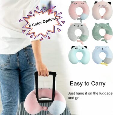 Дитяче подушечка для шиї Memory Foam, U-подібна подушка для подорожей (літак, авто, поїзд), знімний чохол (рожева)