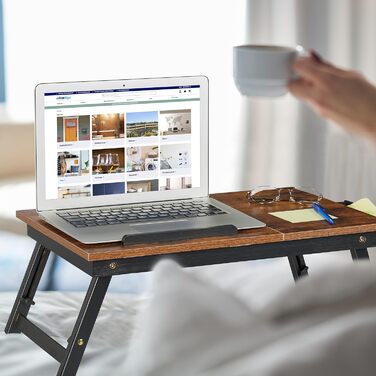 Столик для ноутбука Relaxdays на ліжко/диван, бамбуковий, регульований по висоті, темно-коричневий/чорний