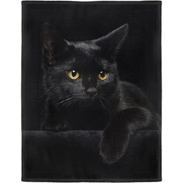 Плед YISUMEI 150x200 см, м'який флісовий, фланелевий, з чорним котом, для ліжка, покривало, теплий, для дому