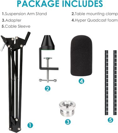 Кріплення для мікрофона HyperX QuadCast/S/ProCast від YOUSHARES: регульований штатив з адаптером 3/8' - 5/8'