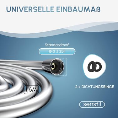 senstil® Premium Shower Head with Hose | Up to 60% Water-Saving Handheld Shower | 3 Spray Modes | SPA, Rain Shower, Booster | Optimal Water Pressure, Smart-Stop Button Saves Water & Energy (White)