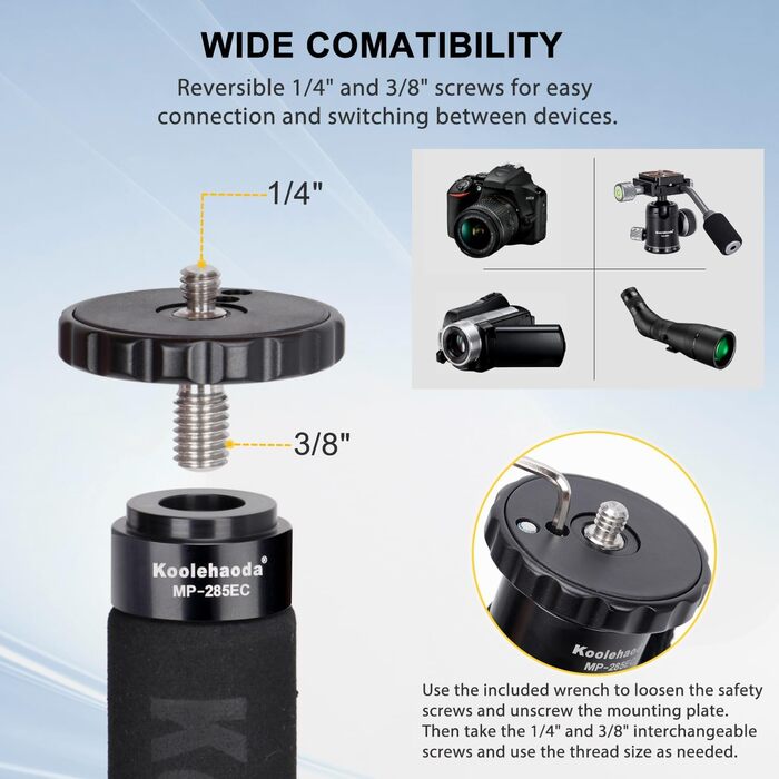 Штатив Koolehaoda для камери, карбонове фотоштатив, легкий та компактний для DSLR, Canon, Nikon, Sony, відеокамер