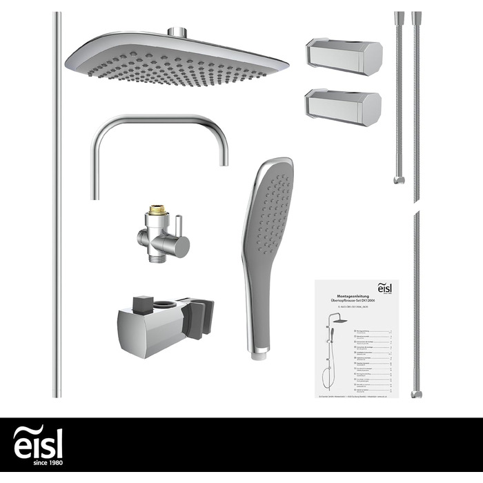 Душовий комплект EISL EASY FRESH 2 в 1 без змішувача, велика тропічна лійка 250x200 мм і ручний душ, монтажний набір, хром