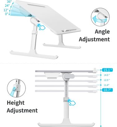 Регульований стіл-таблетка для ноутбука SAIJI з ящиком для зберігання - білий, X-Large