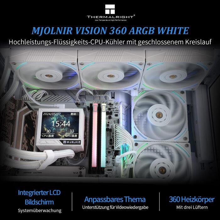 Thermalright Mjolnir Vision 360 ARGB White - СВО для CPU з IPS LCD дисплеєм 320x240, AM5/LGA 1700/1851, 360 мм, MV360 ARGB WHITE