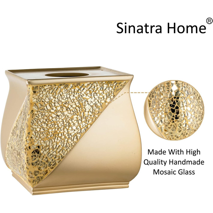 Набір аксесуарів для ванної кімнати Zahari Home Sinatra: мильниця, дозатор мила, тримач для зубних щіток, стаканчик, сміттєве відро та органайзер для серветок. Сучасний дизайн, блискуче мозаїчне скло, чорний колір.